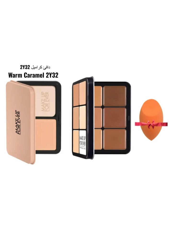 ميك اب فور ايفر بودرة أساس ميك أب فور إيفر - لون الكراميل الدافئ 2Y32 + باليت كريم أساس ألترا إتش دي متعدد الألوان + هدايا - Image 1